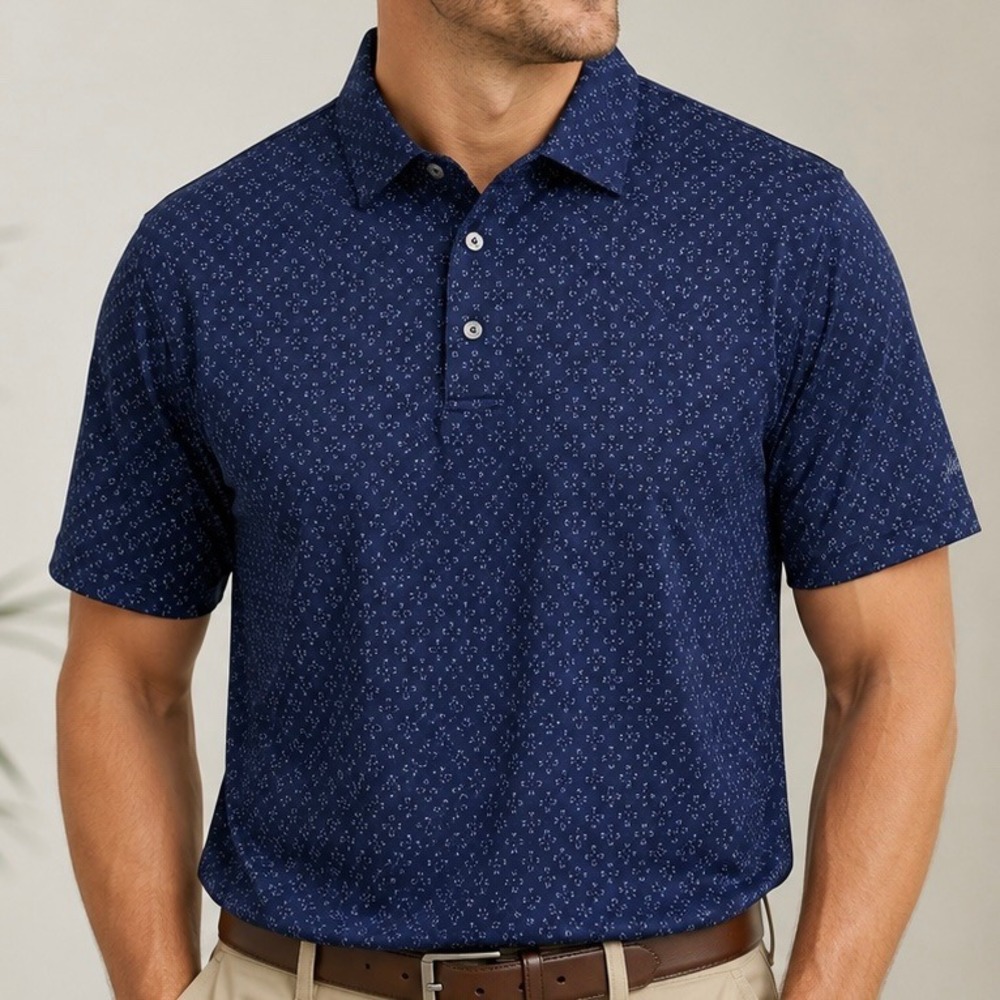 Ben Hogan Performance Golf Polo Navy Micro Print Stretch Shirt Men's Large